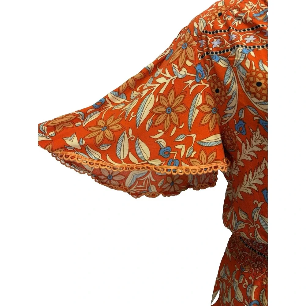 Petal & Pup Woman's Dress Size M Orange Floral Boho Bohemian Cottagecore Smocked